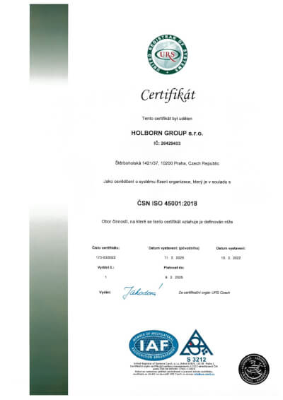 Certifikát ISO 45001, do 9.2.2025