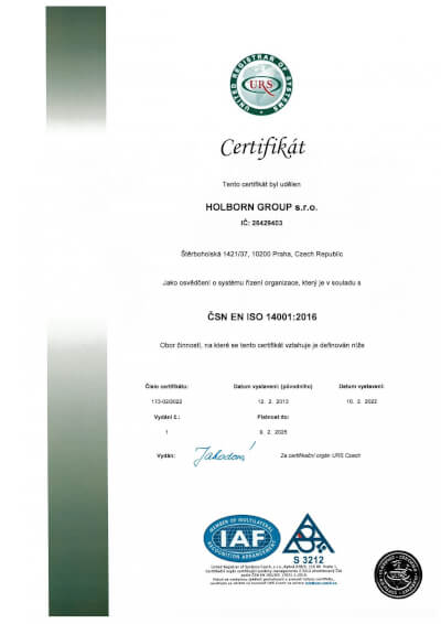 Certifikát ISO 14001, do 9.2.2025